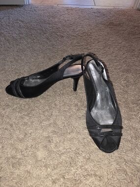 Stuart Weitzman Black Peep-Toe Slingback Heels